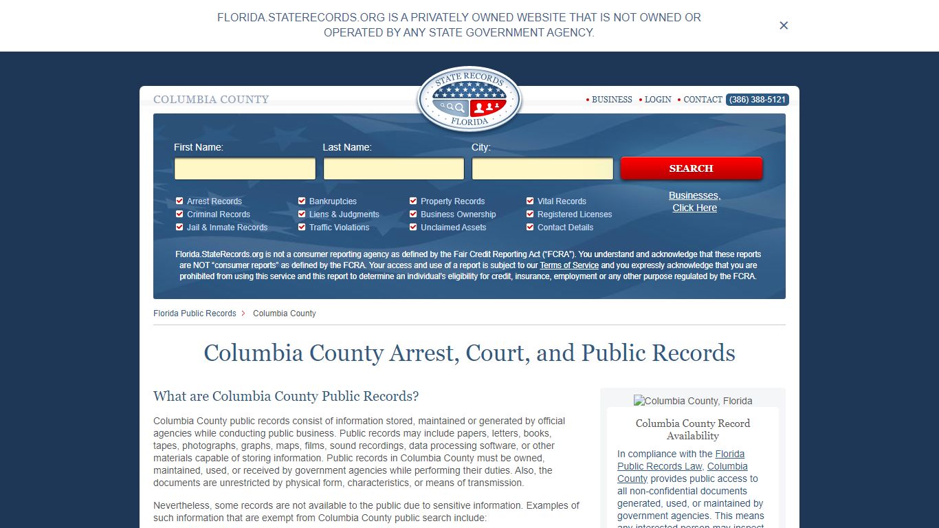 Columbia County Arrest, Court, and Public Records