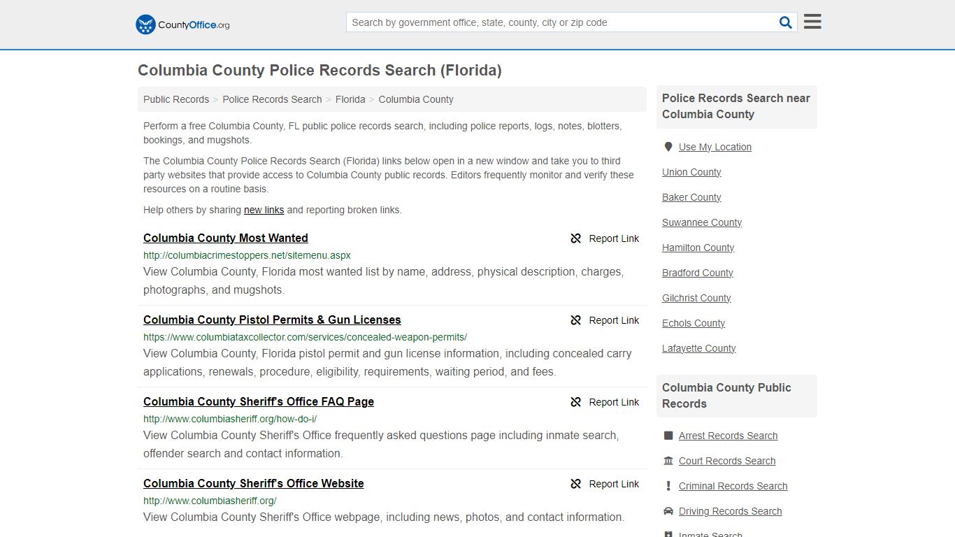 Police Records Search - Columbia County, FL (Accidents & Arrest Records)